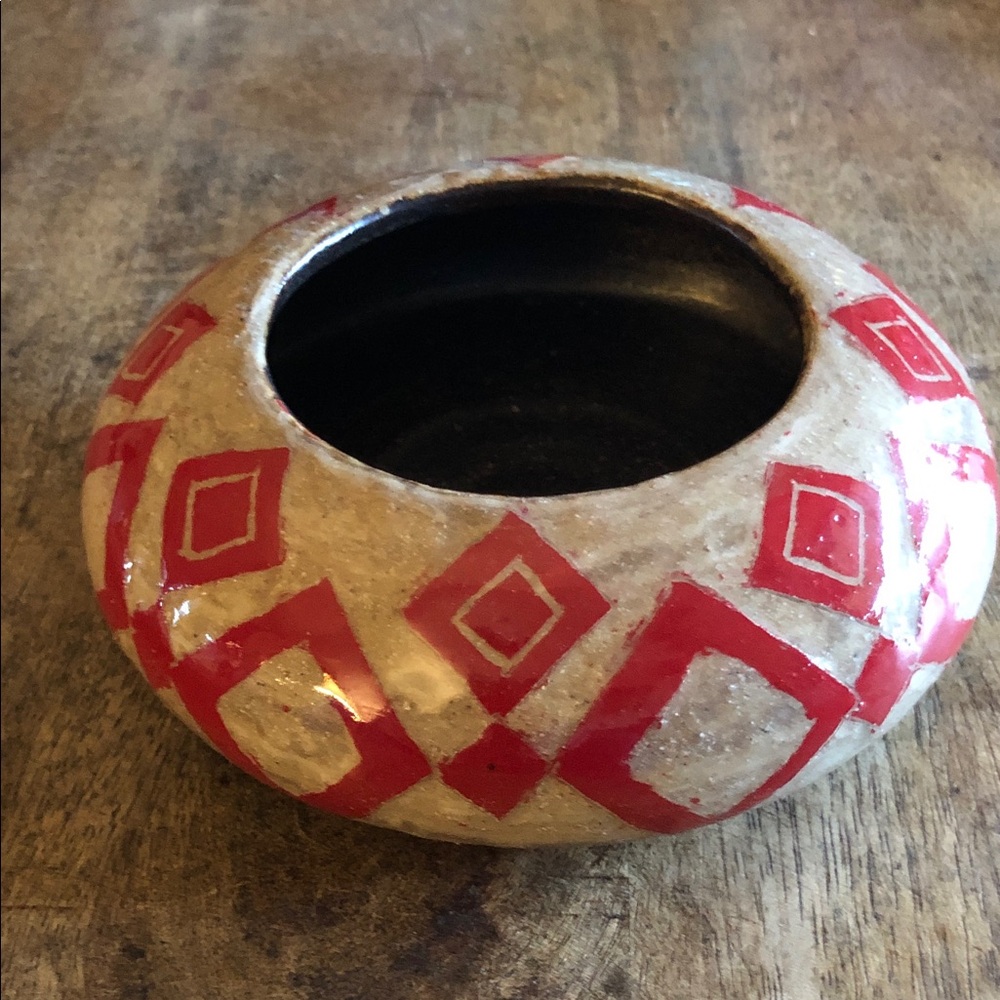 Handcrafted Red and Tan Decorative Bowl
